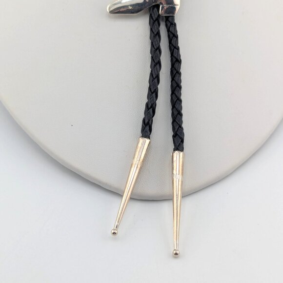 Navajo Kingman Turquoise Bolo Tie Leather Sterling Silver Southwest Accessory ** - Picture 7 of 10
